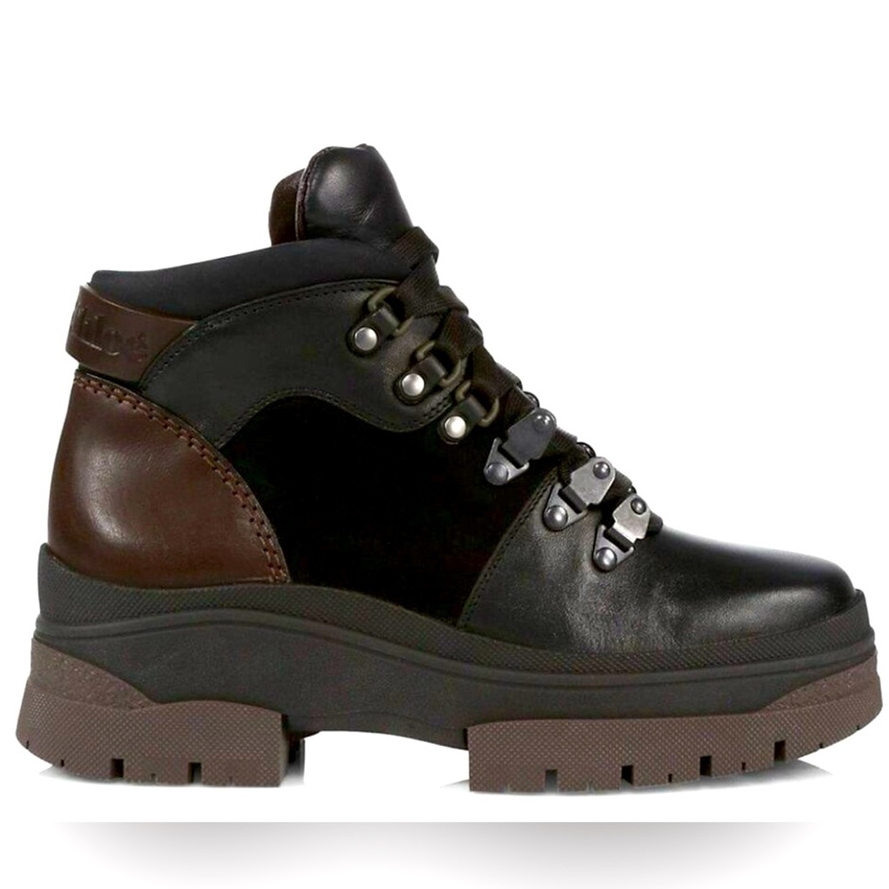See By Chloe Ankle Shearling Leather Lace Up Lined Brown Aure Boots